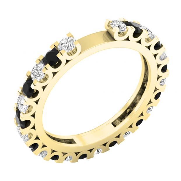 1.15 Carat (ctw) 10K Yellow Gold Round Black & Diamond Ladies Eternity Wedding Anniversary Stackable Band