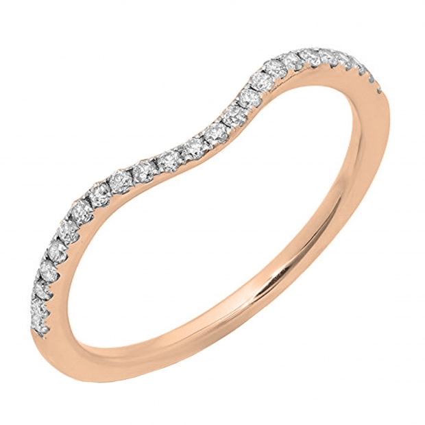 18K Rose Gold Round Cubic Zirconia Ladies Wedding Contour Guard Band