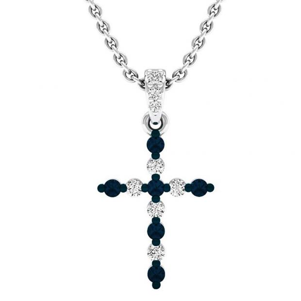 0.30 Carat (ctw) 10K White Gold Round Blue & White Diamond Ladies Cross Pendant 1/3 CT