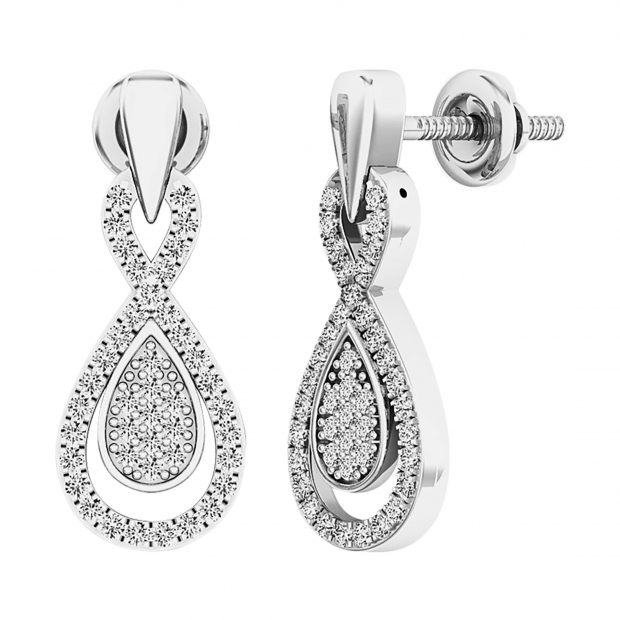 0.35 Carat (ctw) 10K White Gold Round White Diamond Ladies Dangling Drop Earrings 1/3 CT