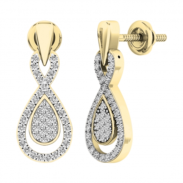 0.35 Carat (ctw) 10K Yellow Gold Round White Diamond Ladies Dangling Drop Earrings 1/3 CT