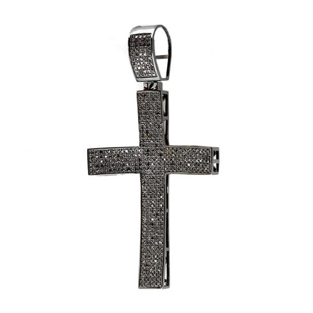 1.95 Carat (ctw) Black Rhodium Plated Sterling Silver Round Diamond Ladies Cross Pendant 2 CT