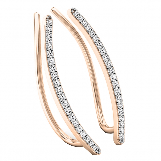 0.16 Carat (ctw) 10K Rose Gold Round White Diamond Ladies Crawler Climber Earrings