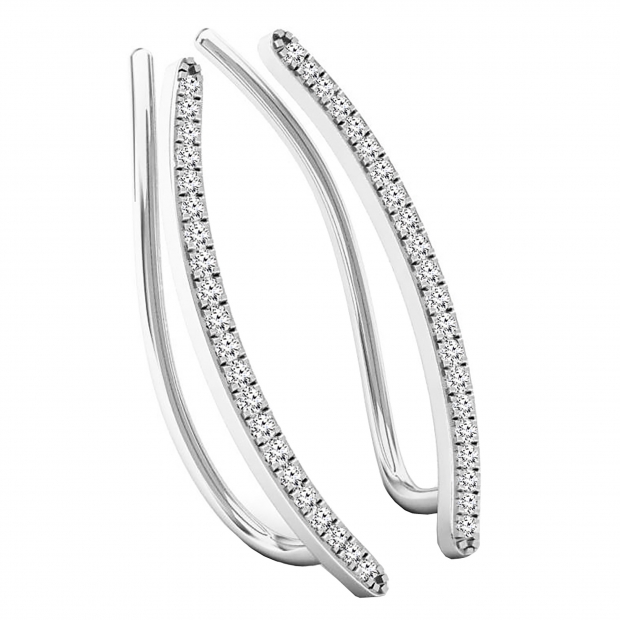 0.16 Carat (ctw) 10K White Gold Round White Diamond Ladies Crawler Climber Earrings
