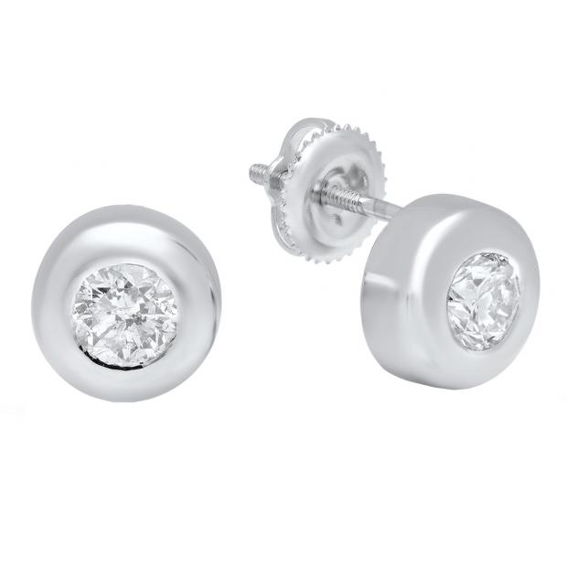 1.00 Carat (ctw) 18K White Gold Round White Diamond Ladies Solitaire Stud Earrings 1 CT