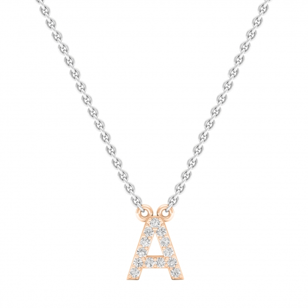 0.12 Carat (ctw) 14K Rose Gold Diamond Uppercase Letter A Initial Pendant (Silver Chain Included)