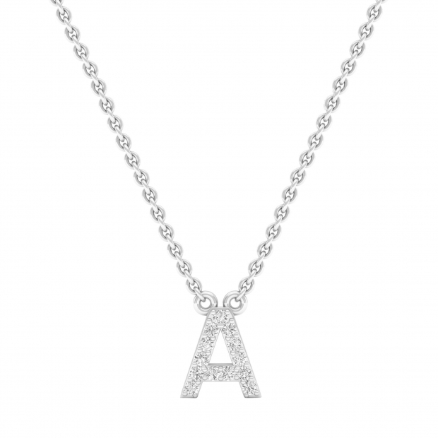 0.12 Carat (ctw) 14K White Gold Diamond Uppercase Letter A Initial Pendant (Silver Chain Included)