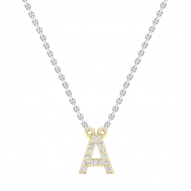 0.12 Carat (ctw) 14K Yellow Gold Diamond Uppercase Letter A Initial Pendant (Silver Chain Included)