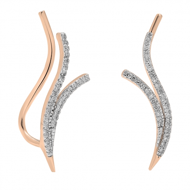 0.20 Carat (ctw) 10K Rose Gold Round Diamond Ladies Double Row Crawler Climber Earrings 1/4 CT