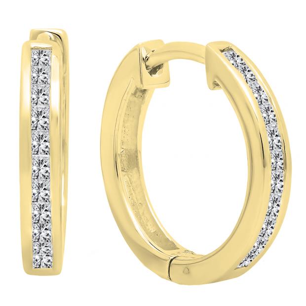 0.28 Carat (ctw) 14K Yellow Gold Princess White Diamond Huggie Hoop Earrings 1/4 CT