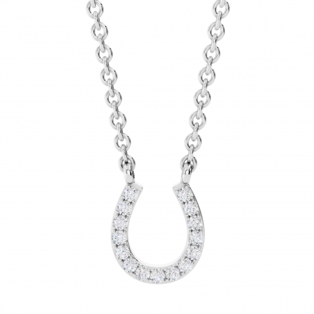 0.13 Carat (ctw) 10K White Gold Round Diamond Ladies Horseshoe Pendant (Silver Chain Included)