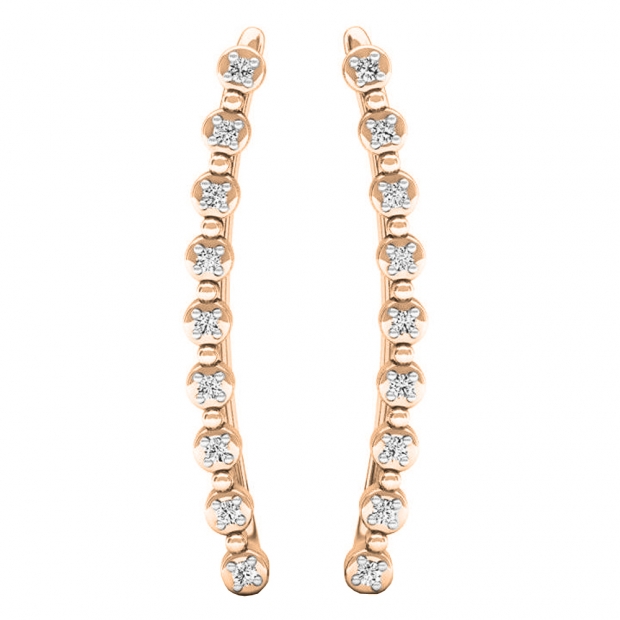 0.05 Carat (ctw) 10K Rose Gold Round White Diamond Ladies Crawler Curved Climber Earrings