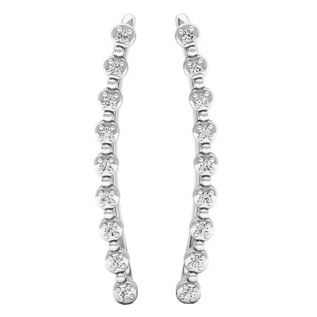 0.05 Carat (ctw) 10K White Gold Round White Diamond Ladies Crawler Curved Climber Earrings