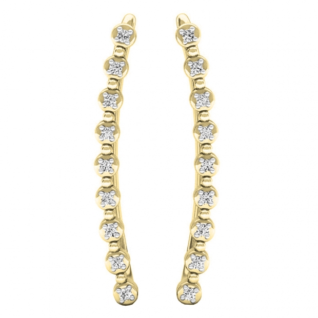 0.05 Carat (ctw) 10K Yellow Gold Round White Diamond Ladies Crawler Curved Climber Earrings