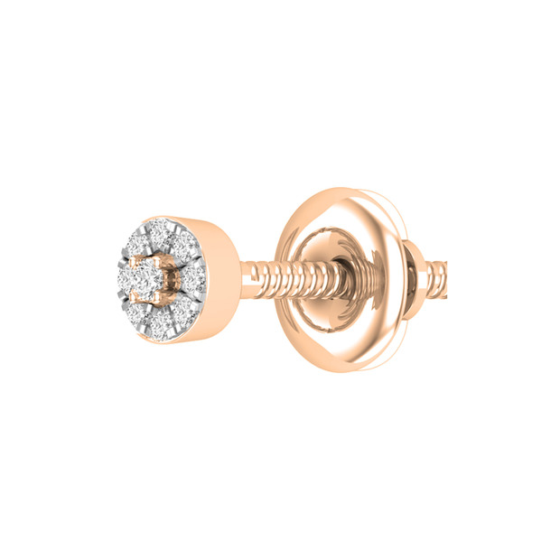 14K Rose Gold Round White Diamond Ladies Cluster Stud Earring (1PC ONLY)