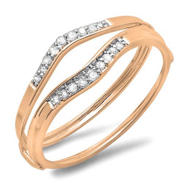 0.12 Carat (ctw) 14K Rose Gold Round White Diamond Ladies Anniversary Enhancer Guard Wedding Band