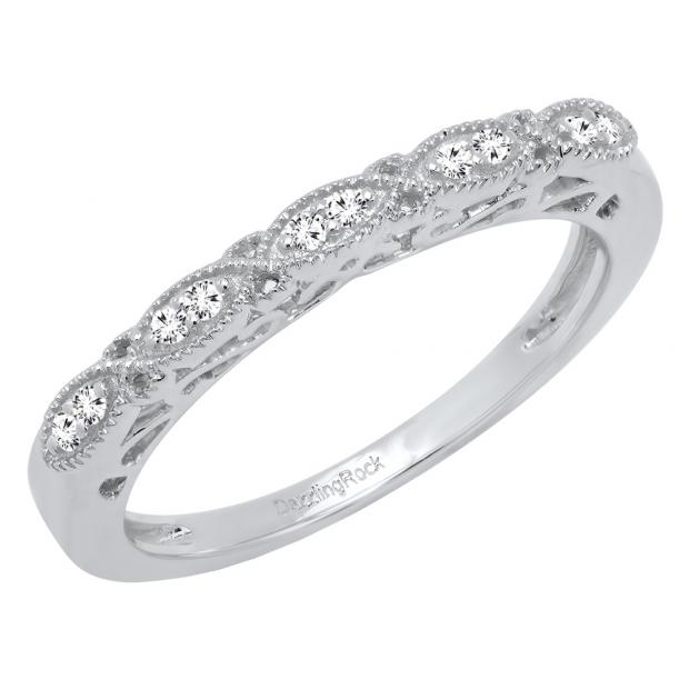 0.10 Carat (Ctw) 10K White Gold Round Diamond Ladies Anniversary Wedding Stackable Band 1/10 CT