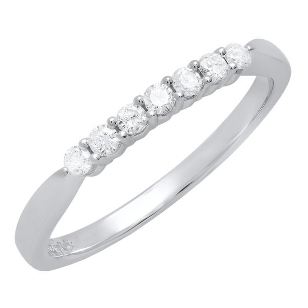 0.18 Carat (ctw) 14K White Gold Round White Diamond Ladies Bridal Wedding Band Anniversary Ring