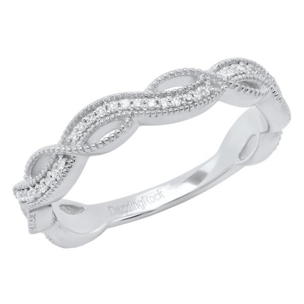0.15 Carat (Ctw) 10K White Gold Round Diamond Ladies Bridal Anniversary Wedding Swirl Band