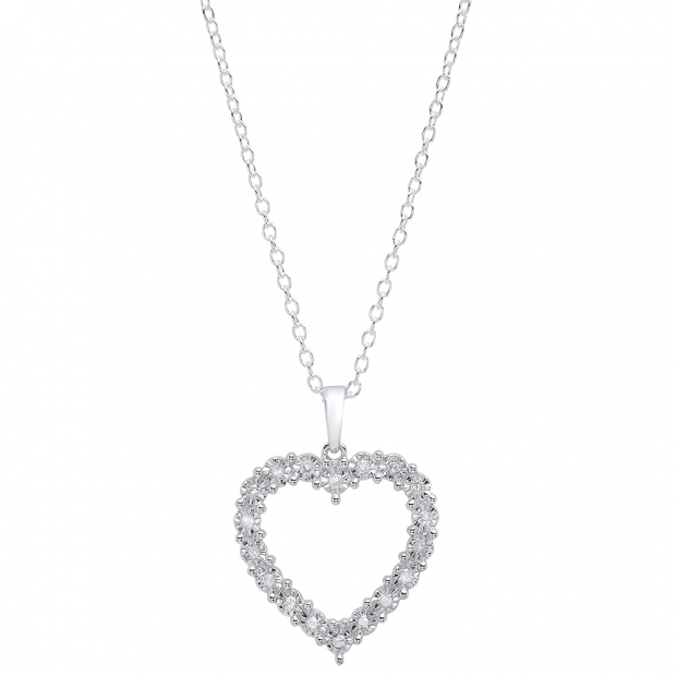 0.22 Carat (ctw) Sterling Silver Round White Diamond Ladies Outline Heart Pendant 1/4 CT