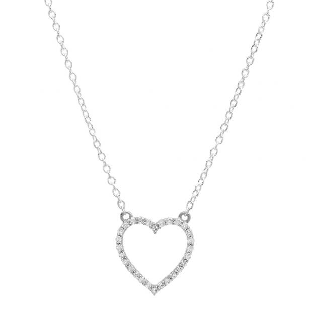 0.20 Carat (Ctw) 14K White Gold Round White Diamond Ladies Heart Pendant