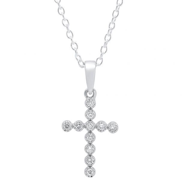 0.12 Carat (Ctw) 10K White Gold Round Diamond Ladies Cross Pendant 1/2 CT (Silver Chain Included)