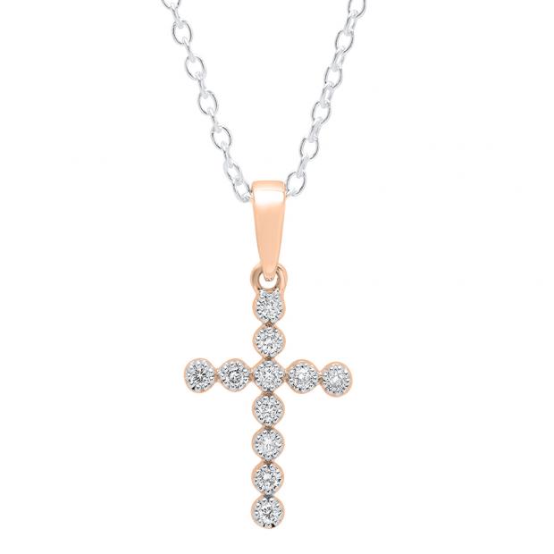 0.12 Carat (Ctw) 14K Rose Gold Round Diamond Ladies Cross Pendant 1/2 CT (Silver Chain Included)