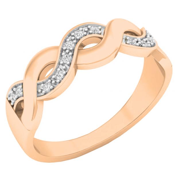 0.08 Carat (ctw) 18K Rose Gold Round White Diamond Ladies Swirl Anniversary Wedding Stackable Band