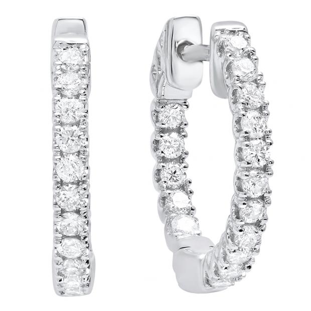 0.52 Carat (Ctw) 10K White Gold Round White Diamond Ladies Hoop Earrings 1/2 CT