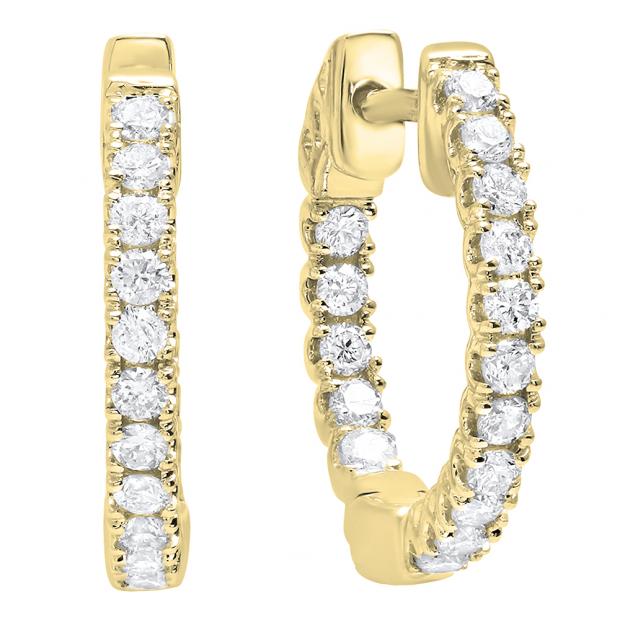 0.52 Carat (Ctw) 10K Yellow Gold Round White Diamond Ladies Hoop Earrings 1/2 CT