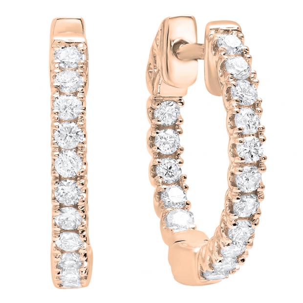 0.52 Carat (Ctw) 18K Rose Gold Round White Diamond Ladies Hoop Earrings 1/2 CT
