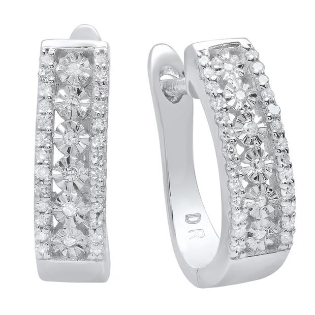 0.22 Carat (ctw) Sterling Silver Round White Diamond Ladies Huggies Hoop Earrings 1/4 CT