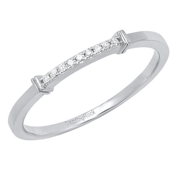0.04 Carat (ctw) 10K White Gold Round Diamond Ladies Wedding Matching Band Stackable Ring