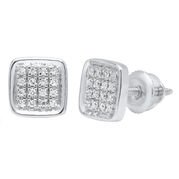 0.09 Carat (ctw) 14K White Gold Round White Diamond Micro Pave Square Shape Stud Earrings