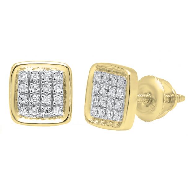 0.09 Carat (ctw) 18K Yellow Gold Round White Diamond Micro Pave Square Shape Stud Earrings