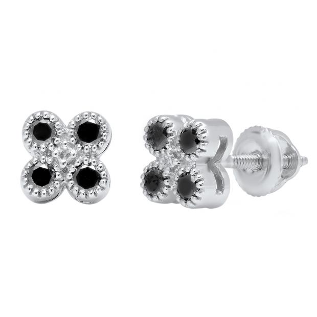 0.31 Carat (ctw) 10K White Gold Round Black & White Diamond Ladies Stud Earrings 1/3 CT