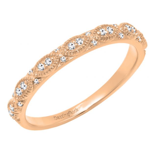0.12 Carat (ctw) 10K Rose Gold Round White Diamond Ladies Anniversary Wedding Band