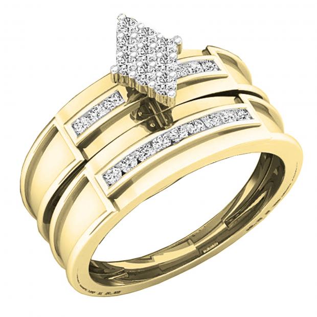 0.30 Carat (ctw) Round Diamond Marquise Shape Wedding Ring Sets for Her 1/3 CT | 18K Yellow Gold