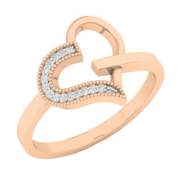 0.05 Carat (ctw) 10K Rose Gold Round White Diamond Ladies Promise Heart Ring