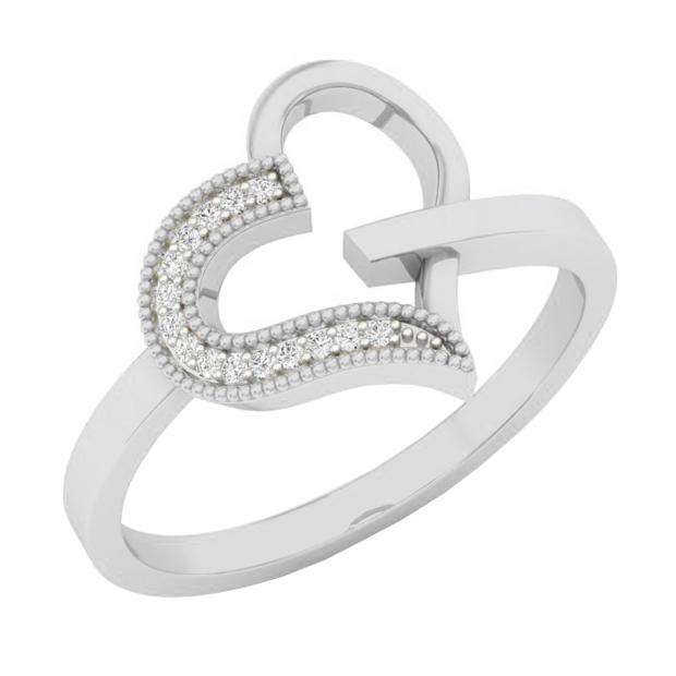 0.05 Carat (ctw) 10K White Gold Round White Diamond Ladies Promise Heart Ring