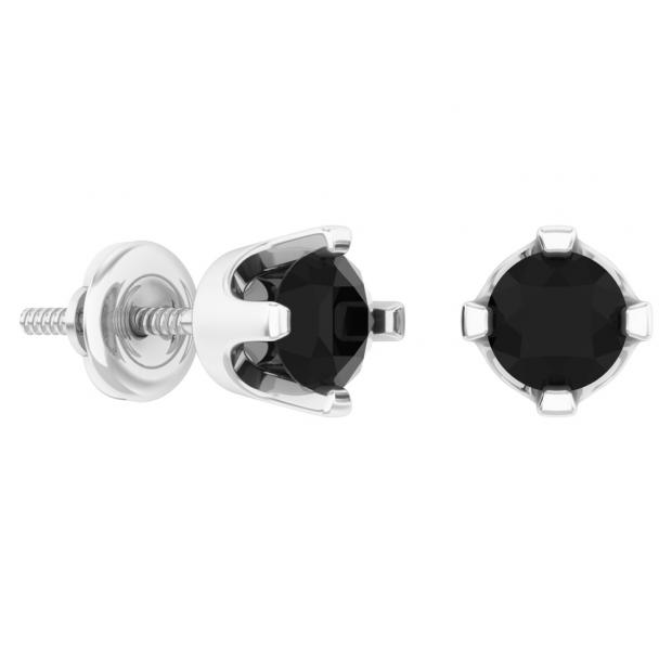 0.50 Carat (ctw) 10K White Gold Round Black Diamond Ladies Stud Earrings 1/2 CT