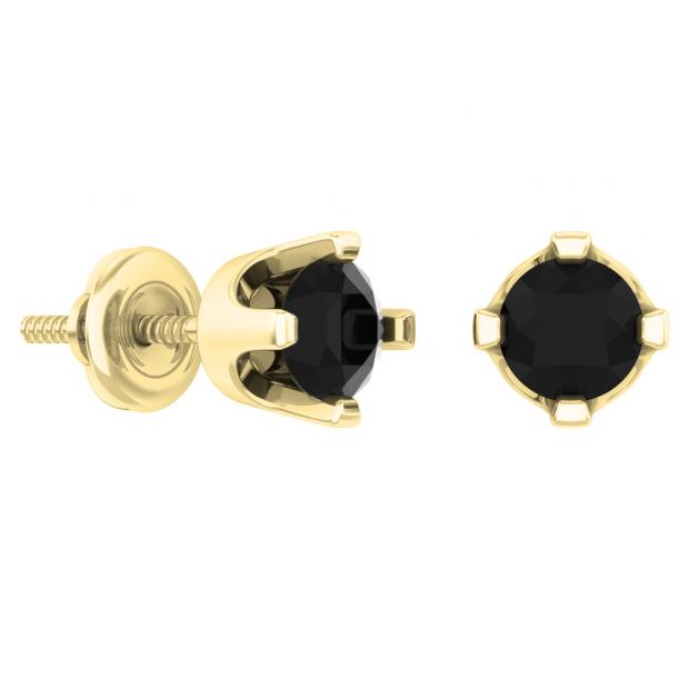 0.50 Carat (ctw) 10K Yellow Gold Round Black Diamond Ladies Stud Earrings 1/2 CT