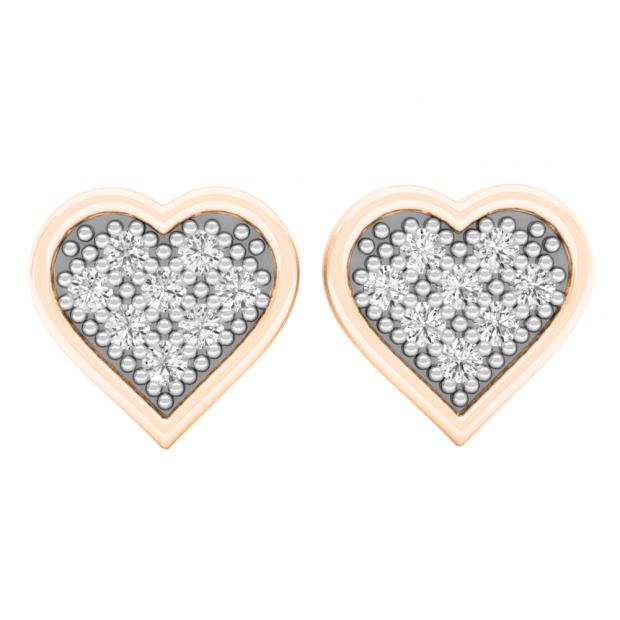0.14 Carat (ctw) 10K Rose Gold Round White Diamond Ladies Heart Shaped Stud Earrings