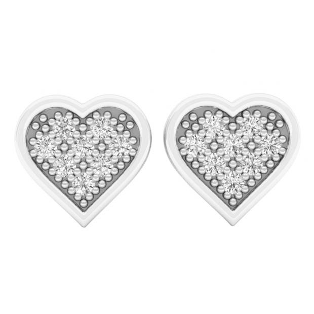 0.14 Carat (ctw) 18K White Gold Round White Diamond Ladies Heart Shaped Stud Earrings