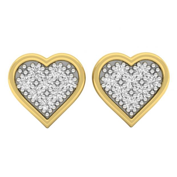 0.14 Carat (ctw) 18K Yellow Gold Round White Diamond Ladies Heart Shaped Stud Earrings