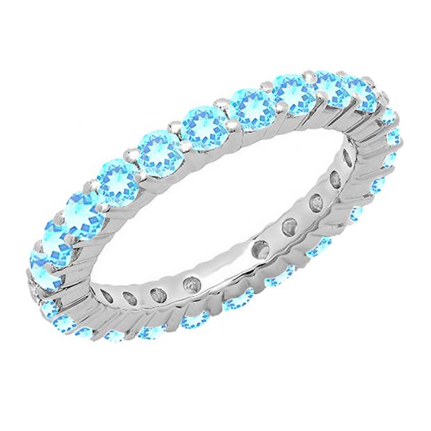 14K White Gold Round Blue Topaz Ladies Eternity Wedding Anniversary Stackable Band
