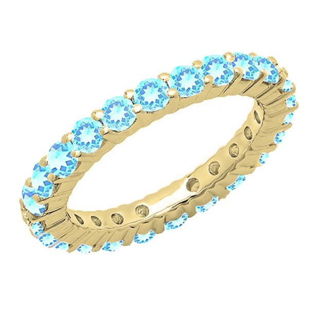 14K Yellow Gold Round Blue Topaz Ladies Eternity Wedding Anniversary Stackable Band