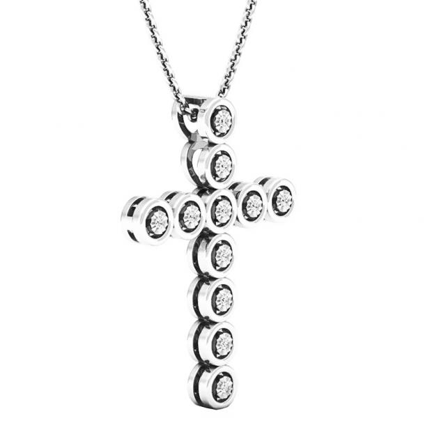0.07 Carat (ctw) 10K White Gold Round Diamond Ladies Cross Pendant (Silver Chain Included)