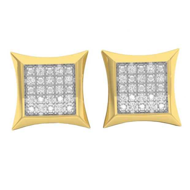 0.21 Carat (ctw) 18K Yellow Gold Plated Sterling Silver Diamond Mens Hip Hop Stud Earrings 1/5 CT