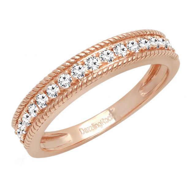 0.30 Carat (ctw) 10K Rose Gold Round White Diamond Ladies Wedding Stackable Band 1/3 CT